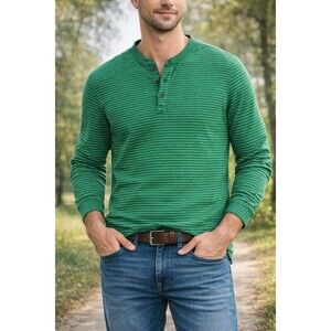 Vintage Abercrombie & Fitch Henley  Shirt Mens (L) Green Muscle Embroidered Y2k